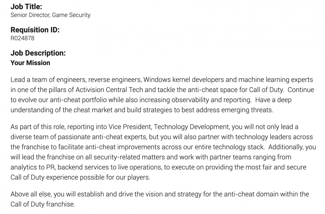 动视出手整治**发布广告招聘高级安全总监